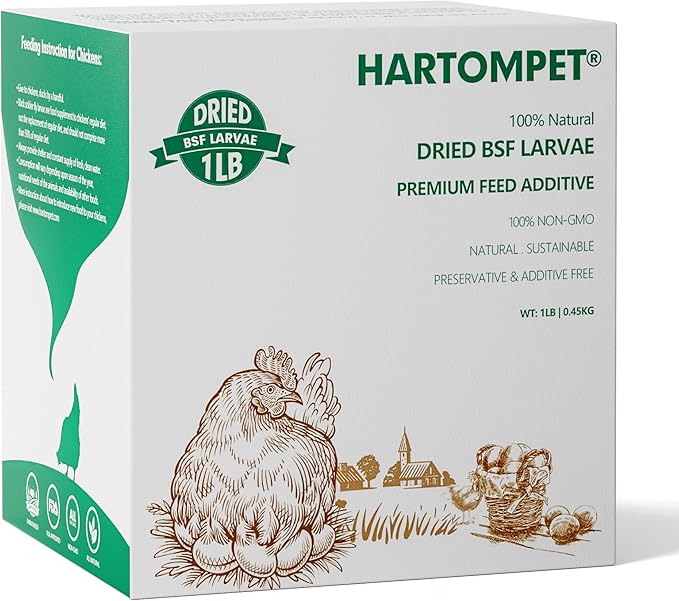 Dried Black Soldier Fly Larvae for Chickens - Non-GMO Poultry Feed Supplement, 85X More Calcium Than Mealworms,High-Protein Treats for Laying Hens & Ducks & Hedgehogs 1LB