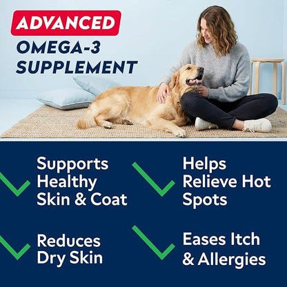 StrellaLab Omega 3 for Dogs - (180Ct) Fish Oil Treats - Allergy & Itch Relief Skin & Coat Supplement - Dry Itchy Skin, Anti Shedding & Hot Spots Treatment - Pet Salmon Oil Chews - Chicken Flavor