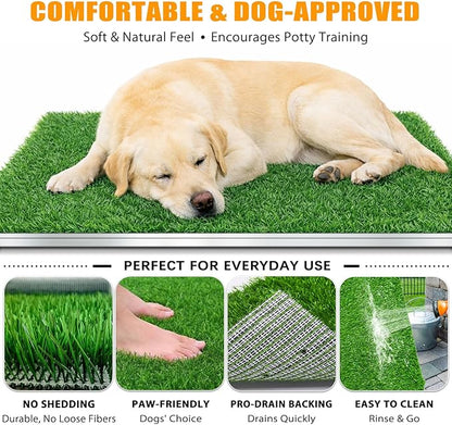 Dog Grass Pad with Tray, Reusable Large Artificial Turf Grass Potty and Puppy Pee Pads for Dogs, Portable Stainless Steel for Indoor/Outdoor Potty Training Toilet (Potty System Size)