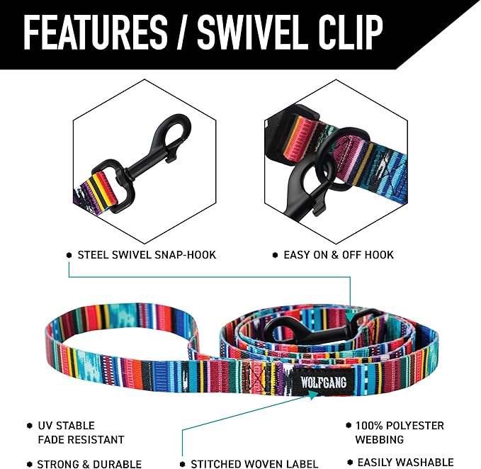 Wolfgang Heavy Duty Dog Leash, Pull-Tested to Over 800 lbs for Walking & Training, Quetzal Print, Large
