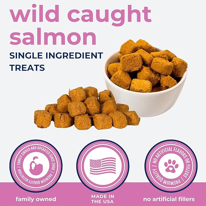 Momentum Carnivore Nutrition Freeze-Dried Wild-Caught Salmon Dog Treats & Cat Treats – Single-Ingredient, High-Protein, Grain-Free, Natural Source of Omega-3s – Made in USA – 3 oz Bag