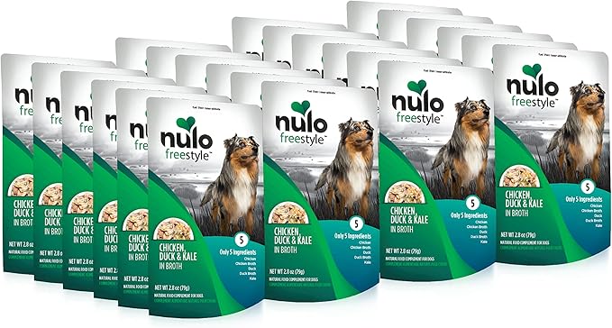 Nulo Freestyle Chicken, Duck, & Kale in Broth Real Meat Dog Food Topper, 2.8 Ounce (Pack of 24)