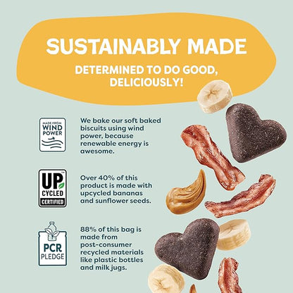 Shameless Pets Soft-Baked Dog Treats, Bananas for Bacon - Natural & Healthy Dog Chews for Skin & Coat Support with Omega 3 & 6 - Biscuits Baked & Made in USA, Free from Grain, Corn & Soy - 1-Pack