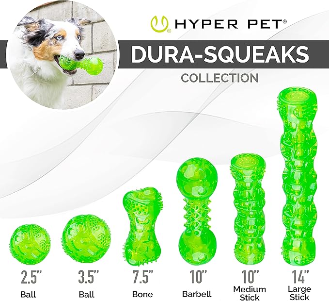 Hyper Pet Dura-Squeaks Stick Dog Toy, Large, Green
