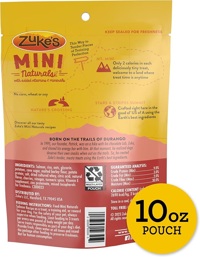 Zuke's Mini Naturals Dog Training Treats for Dogs, Real Salmon Flavor - 10 oz. Pouch