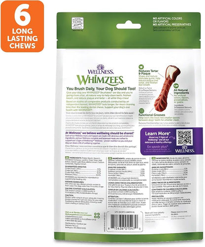 Whimzees Wellness Brushzees Dog Dental Treat, VOHC Accepted Chews, Freshens Breath, Large Size, 12.7 oz Bag, 6 Count