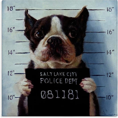 Stupell Industries Funny Boston Terrier Dog Jail Convicted Police, Design by Lucia Heffernan