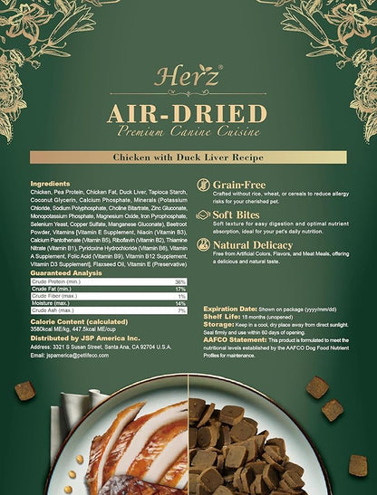 Herz Air-Dried Dog Food Chicken & Duck Liver Recipe 1 lb, All-Natural, High-Protein, Grain-Free, Limited Ingredients, Complete & Balanced, Premium Canine Cuisine