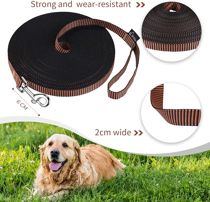 Hi Kiss Dog/Puppy Obedience Recall Training Agility Lead - 15ft 20ft 30ft 50ft 100ft Training Leash - Great for Training, Play, Camping, or Backyard(20ft,Black_Orange)
