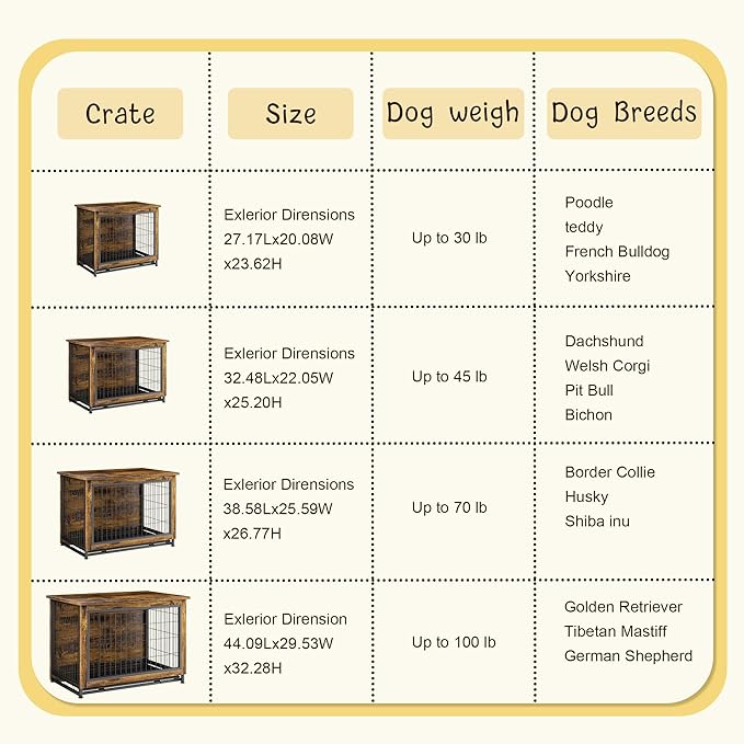 JY QAQA Dog Crate Furniture, Wooden Dog Crate Table, Dog's Furniture with Double-Doors, Indoor Dog Kennel, Dog Cage/Brown/XL