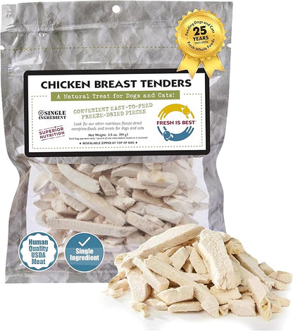 Fresh Is Best Freeze Dried Dog Treats - Raw Freeze Dried Chicken Breast for Dogs & Cats - Healthy Dog Training Treats in Resealable Zipper Bag - High-Protein Single Ingredient - Made in the USA