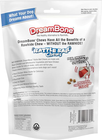 DreamBone RattleBall Small Chews 14 Count, Rawhide-Free Chews For Dogs, With Real Chicken Treats Inside