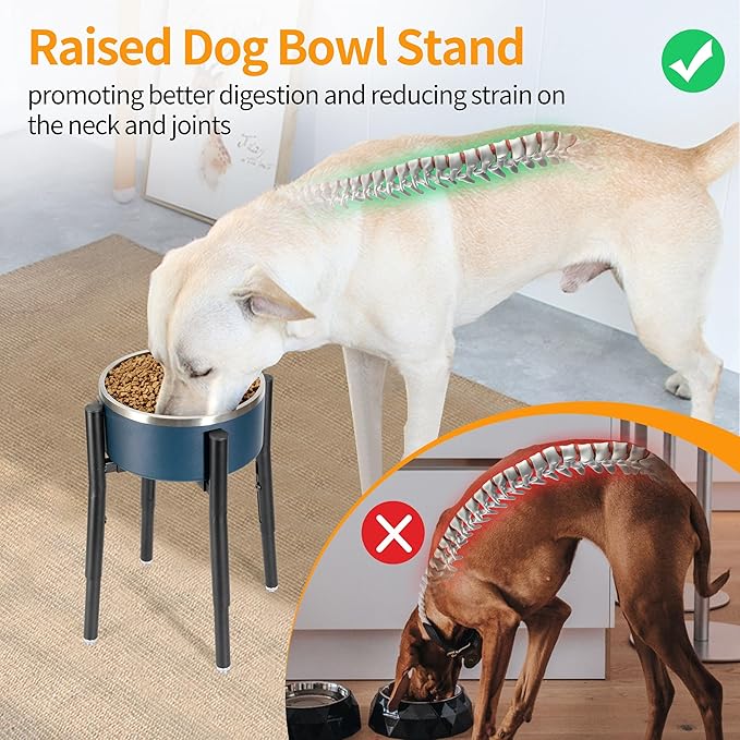 PROERR Dog Bowl Stand,Adjustable Tall Dog Food and Water Bowl Stand 8-12" Width 4 Heights,Durable Metal Elevated Dogs Bowl Holder for Medium and Large Dogs (Adjustable Wide 8-12" Heights 16")