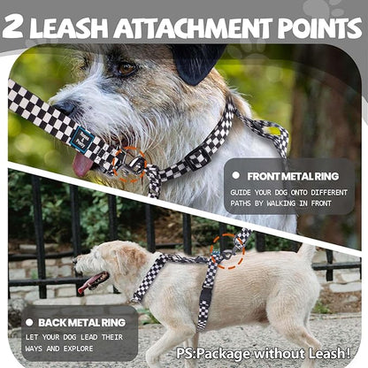 Roses&Poetry Dog Harness for Large Dogs, 6 Point Adjustable Fit No Pull Harness with Handle for Control and Easy Walking, Reflective Pet Halter Harnesses（Blackwhite-L）