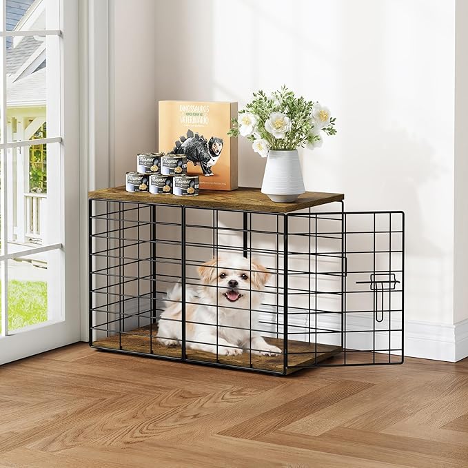 24 Inch Extra Small Dog Crate Furniture - Stylish Durable Indoor Dog Kennel with Storage Top & Secure Lock, Dog Crates for Small Dogs Under 7 lbs, Decorative End Table Pet House