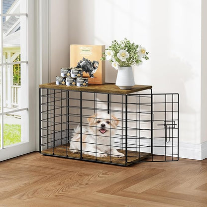 24 Inch Extra Small Dog Crate Furniture - Stylish Durable Indoor Dog Kennel with Storage Top & Secure Lock, Dog Crates for Small Dogs Under 7 lbs, Decorative End Table Pet House