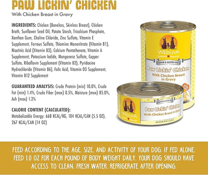 Weruva Classic Dog Food, Paw Lickin’ Chicken with Chicken Breast in Gravy, 14oz Can (Pack of 12)