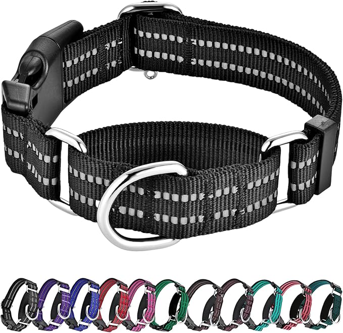 Hikiko Martingale Collar for Dogs Reflective Nylon Puppy Dog Collar with Quick Release Buckle Adjustable Training No Slip Dog Collar (X-Small, Black)