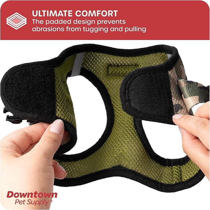 Downtown Pet Supply Step in Dog Harness for Small Dogs No Pull, Small, Camo Green - Adjustable Harness with Padded Mesh Fabric and Reflective Trim - Buckle Strap Harness for Dogs