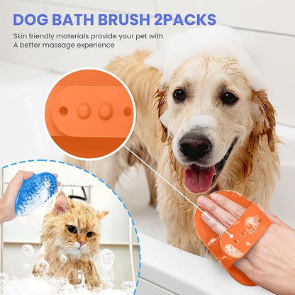 Self Cleaning Shedding Brush - 5-in-1 Professional Pet Grooming Kit Skin Friendly Grooming Tool for Dogs, Cats, and Puppies, Deshedding and Hair Removal for Long and Short Haired Pets,（Blue-Orange）