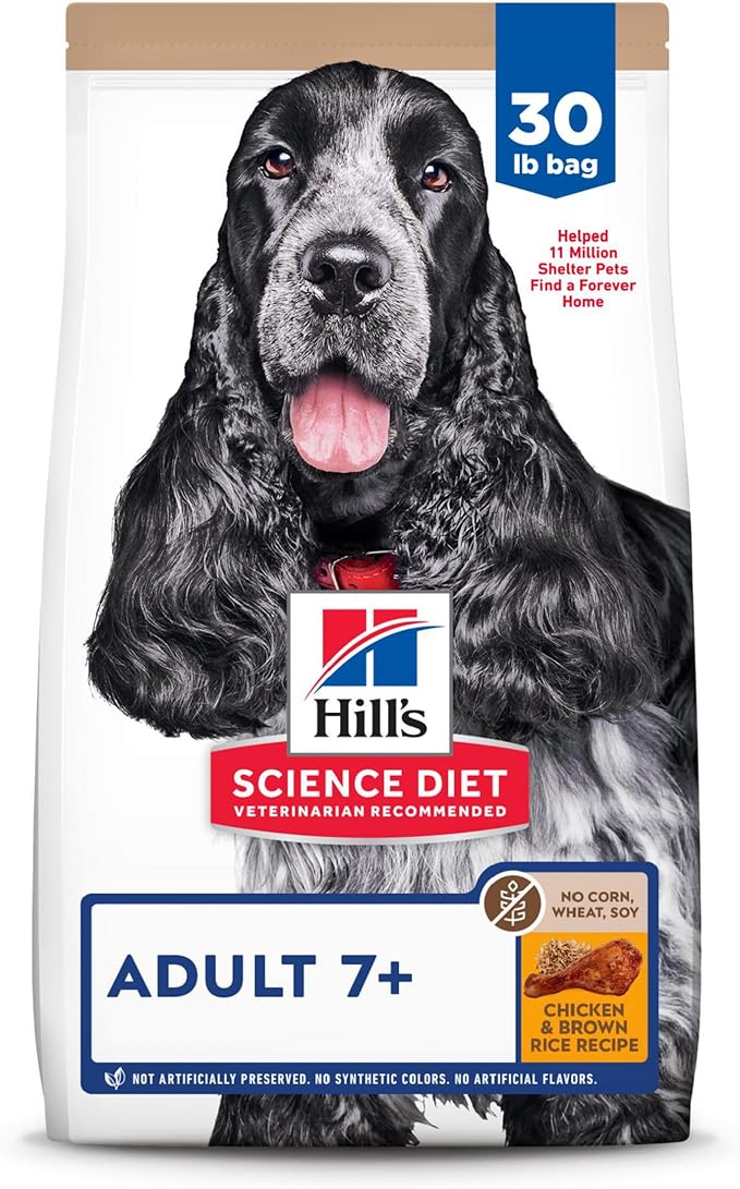 Hill's Science Diet Adult 7+ No Corn, Wheat or Soy Dry Dog Food, Chicken & Brown Rice, 30 lb. Bag