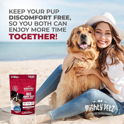 Mighty Petz MAX Cranberry for Dog UTI Treatment - MAX Strength Cranberry Supplement for Dogs + D-Mannose. Bladder Control for Dogs. Urinary Tract Care & Kidney Support Chews