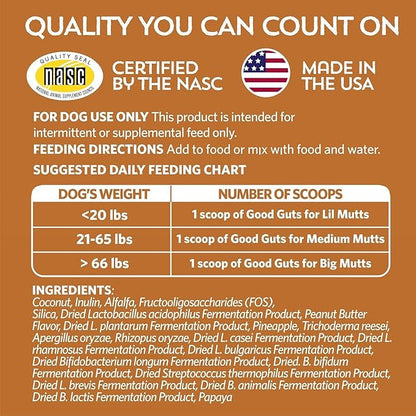 Fidobiotics Good Guts for Medium Mutts Probiotic for Dogs, 6 Billion CFUs, 11 Strains, 5 Digestive Enzymes, 2 Prebiotics, Digestive Gut Health for Dogs, Adult & Puppy Probiotics Supplements, Pack of 2
