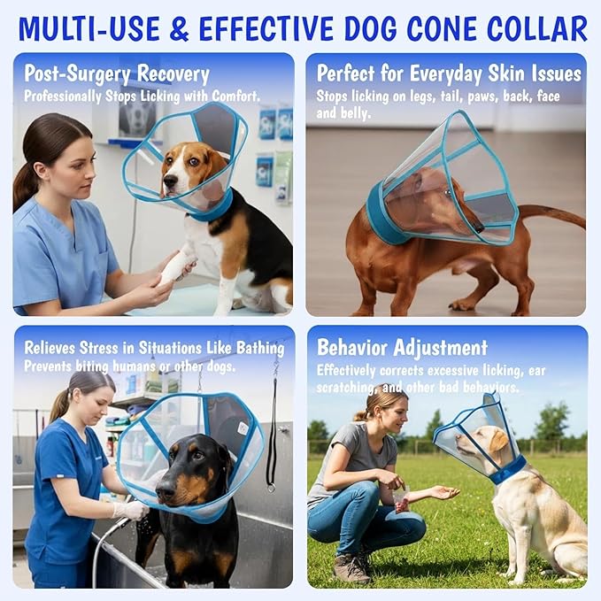 Comfy Dog Cone Collar for Dogs to Stop Licking, Soft Transparent E Collar for Small Dogs After Surgery, Extra-Long Recovery Cones, Durable & Easy-Clean Pet Neck Collar, Lightweight Cone(Blue-Green, S)