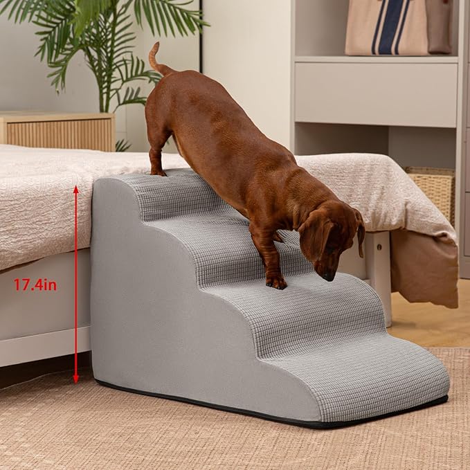 Aodisman 5-Step Dog Stairs and Ramp for High Bed, Non-Slip Sturdy Pet Steps for Small Dogs and Cats,22.2" H,Light Grey