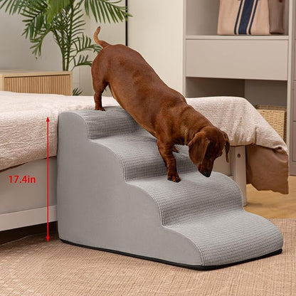 Aodisman 5-Step Dog Stairs and Ramp for High Bed, Non-Slip Sturdy Pet Steps for Small Dogs and Cats,22.2" H,Light Grey