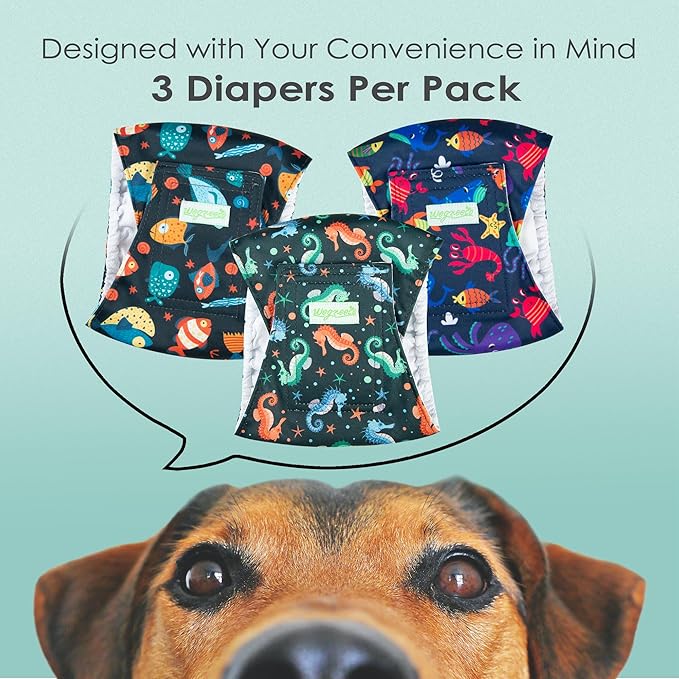 wegreeco Washable Male Dog Belly Band (Stylish Pattern)- Pack of 3 - Male Dog Belly Wrap, Dog Diapers Male (Marine Horse, Large)