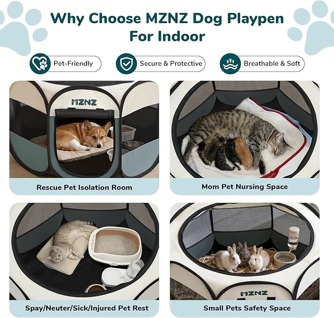 Dog Playpen, Portable Puppy Pet Crate Indoors for Small/Medium Dogs Cats Rabbits, Foldable Dog Cage Enclosure for Outdoor, Pop Up Dogs Tent Kennel with Carrying Case, Grey