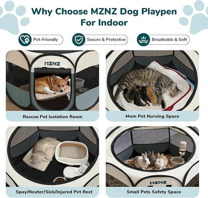 Dog Playpen, Portable Puppy Pet Crate Indoors for Small/Medium Dogs Cats Rabbits, Foldable Dog Cage Enclosure for Outdoor, Pop Up Dogs Tent Kennel with Carrying Case, Grey