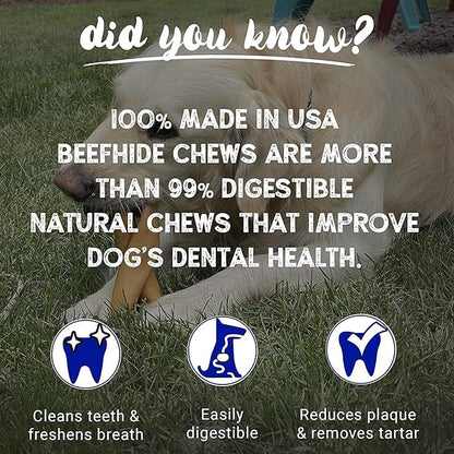 Pet Factory 7in Braided Beefhide Dog Chew Sticks with Peanut Butter Flavor - 100% USA Made Rawhide Chews for Medium Dogs, Long Lasting Dental Health, 7 inches (Pack of 6)