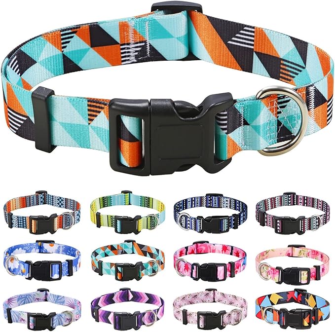 Mihqy Dog Collar with Bohemia Floral Tribal Geometric Patterns - Soft Ethnic Style Collar Adjustable for Small Medium Large Dogs(Geometry,M)