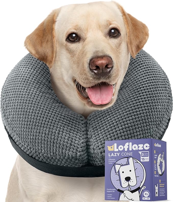 Loflaze Soft Inflatable Dog Cone Collar Alternative After Surgery - Dog Neck Donut E Collar for Large Medium Small Dogs Cats Post Surgery - Recovery Collar to Stop Licking - Grey, XXL