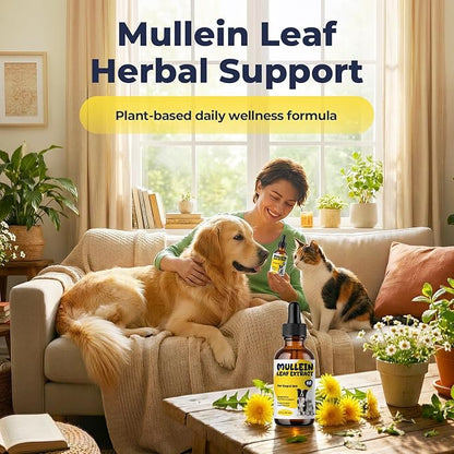 Mullein Drops for Dogs & Cats, Mullein Leaf Extract Liquid with Chlorophyll, Respiratory Comfort & Breathing Support, Pet Cough Support Drops, Herbal Liquid Supplement, 2 fl oz (60 mL)