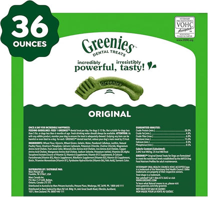 Greenies Veterinarian-Recommended Adult Natural Dental Dog Treats Teenie Size, Dog Dental Chews, Original Flavor, 36 oz. Pack, 130 Count