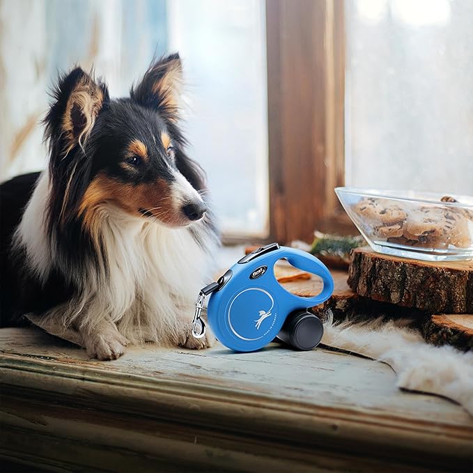 FLEXI New Classic Cord Retractable Dog Leash for Medium Dogs up to 44 lbs. – 16 ft., Blue | Tangle-Free Pet Walking Leash with One-Handed Brake, Pause, Lock|German Quality Product