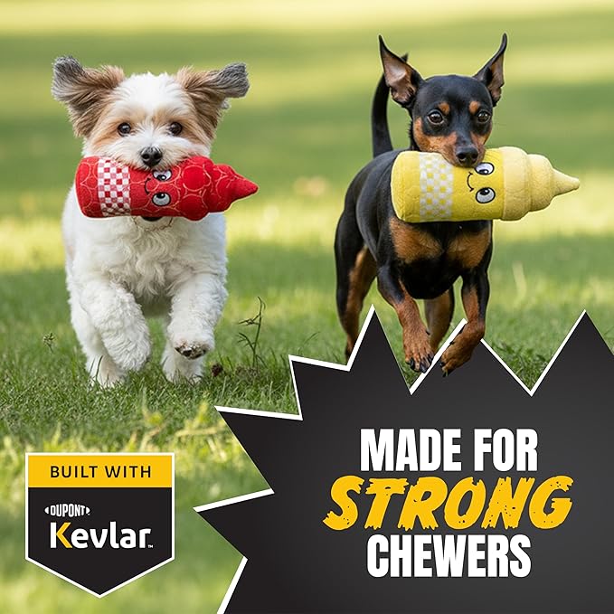 Bite Force Dog Toy - Drizzle & Dollop Squeaky Dog Toy Kevlar-Reinforced for Aggressive Chewers- red and Yellow.