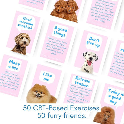 Dogs Against Anxiety Cards — 50 Anxiety Relief Cards | CBT & Mindfulness Exercises | Calming Gift for Women, Dog Lovers & Kids