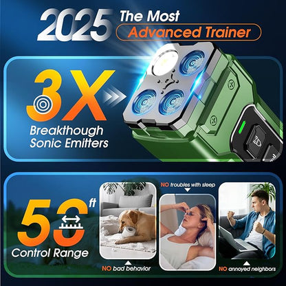 Dog Bark Deterrent Devices, Anti Barking Device 3X Ultrasonic Bark Control Device 50ft Range, Rechargeable & Safe Dog Training Tool for Quiet Walks and Peaceful Homes