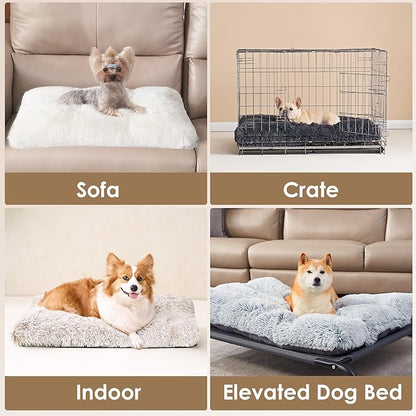 EHEYCIGA Fluffy Dog Crate Bed for Extra Large Dogs, Plush Faux Fur Pet Crate Pad, Calming Anti Anxiety XL Dog Bed, Washable Soft Warm Mat with Non-Slip Bottom, Brown