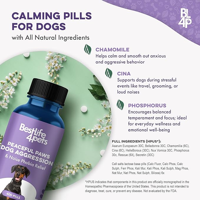 Peaceful Paws Dog Behavior Support – Natural Dog Anxiety Relief and Calming Care for Dogs – Gentle Aid for Separation Anxiety Relief for Dogs, Barking, Travel & Aggression ( 400 Tiny Pills)