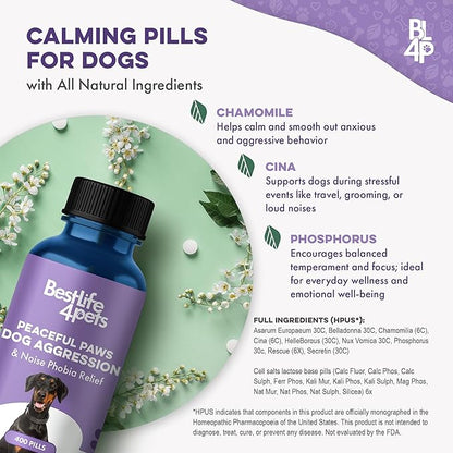 Peaceful Paws Dog Behavior Support – Natural Dog Anxiety Relief and Calming Care for Dogs – Gentle Aid for Separation Anxiety Relief for Dogs, Barking, Travel & Aggression ( 400 Tiny Pills)
