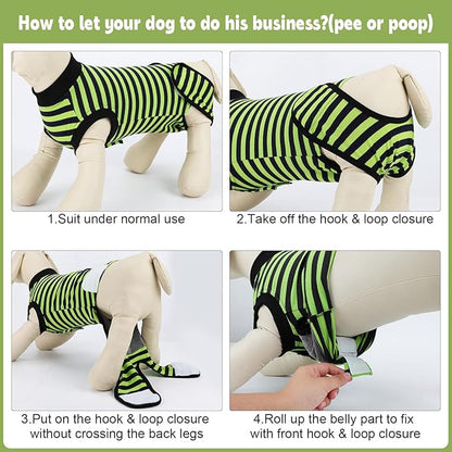 2 Packs Breathable Cotton Dog Recovery Suit for After Neuter Spay Abdominal Wounds Protector, Professional Anti-Licking Onesies for Male Female Pets Surgery Bandages, L Blue & Green Stripes