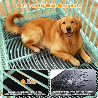 Hiwokk 48 Inch Heavy Duty Dog Crate, Indestructible Escape-Proof Dog Kennel for High Anxiety Large Dogs, Strong Metal Pet Cage with Double Doors, Lockable Wheels & Removable Tray, XL XXL XXXL