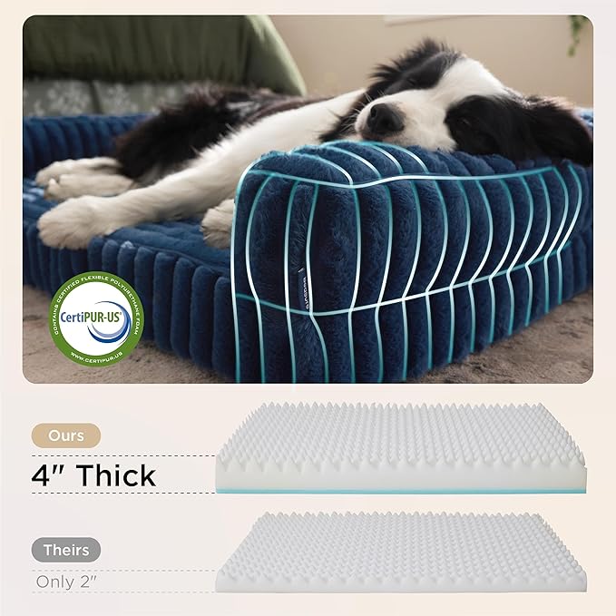 Bedsure ComfyFleece™ Orthopedic Dog Beds for Extra Large Dogs, Waterproof Memory Foam XL Pet Bed with Sides, Non-Slip and Egg-Crate Foam Big Dog Couch Sofa with Washable Corduroy Cover, Blue