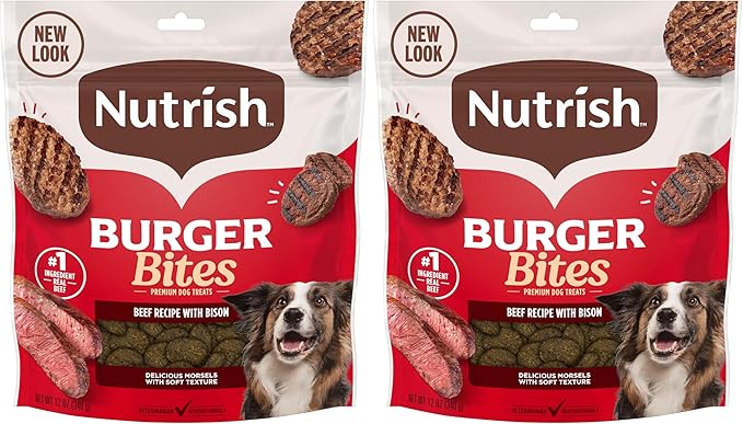 Nutrish Burger Bites Beef Recipe with Bison Premium Dog Treats, 12 oz. Pouch (Rachael Ray) (Pack of 2)