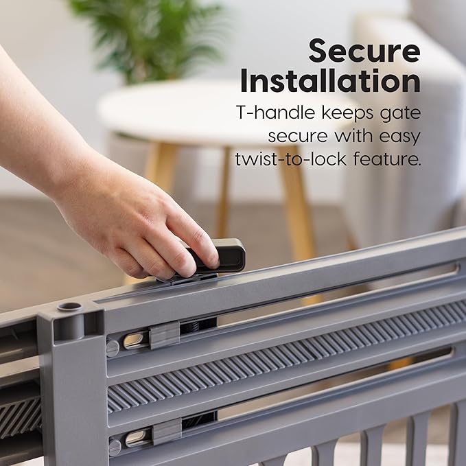 IRIS USA 25"-39" Dog Gate, Adjustable Indoor Pet Barrier, Pet Gate for Puppy, Small Dog, Cat, Easy Twist-to-Lock for Doorways & Stairs, Portable, Expandable, 25" Tall, Gray